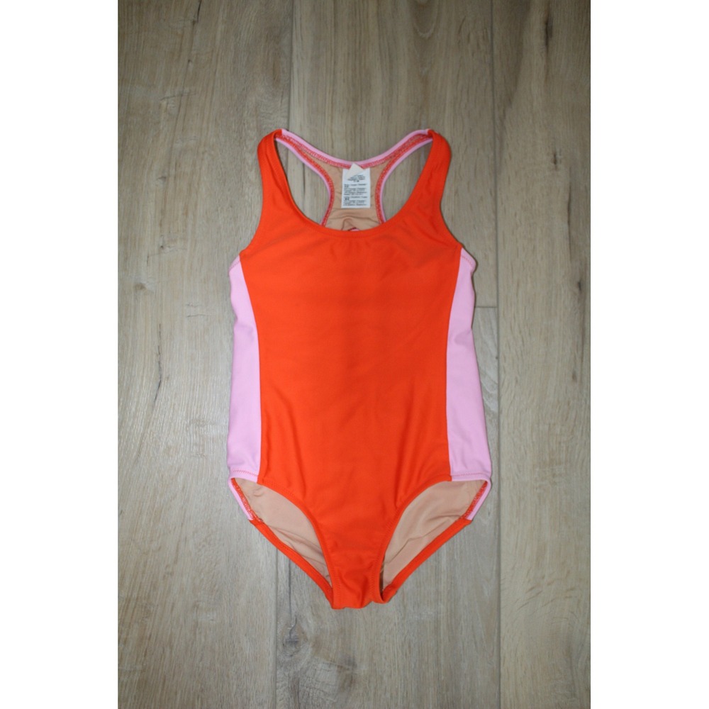 Crewcuts J.Crew Girls Orange Pink Colorblock One Piece Swimsuit Size 6-7